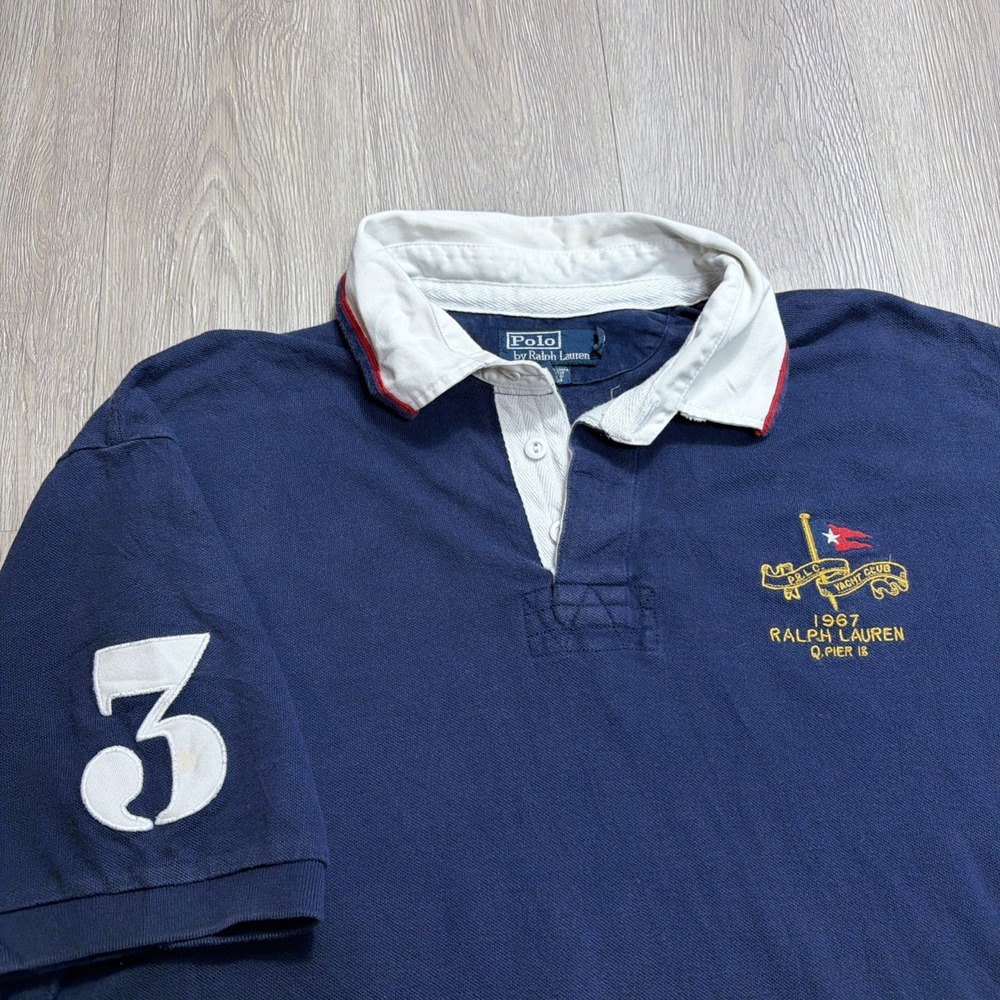 Vintage 90's Polo Ralph Lauren Rugby Shirt Yacht Club #3 Embroidered Mens XL